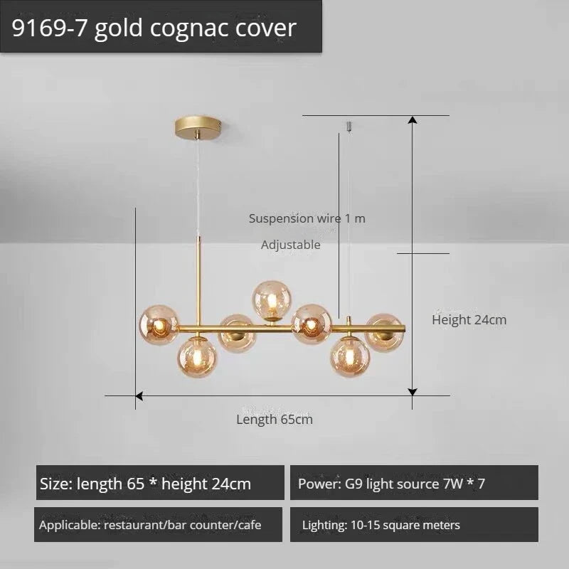 lustre long moderne en boule de verre abat-jour suspendu décoration led