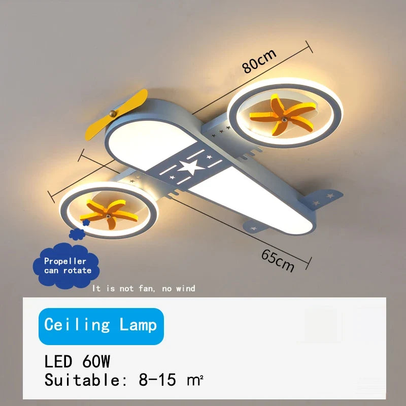 lustre dessin animé avion led avec télécommande pour enfants