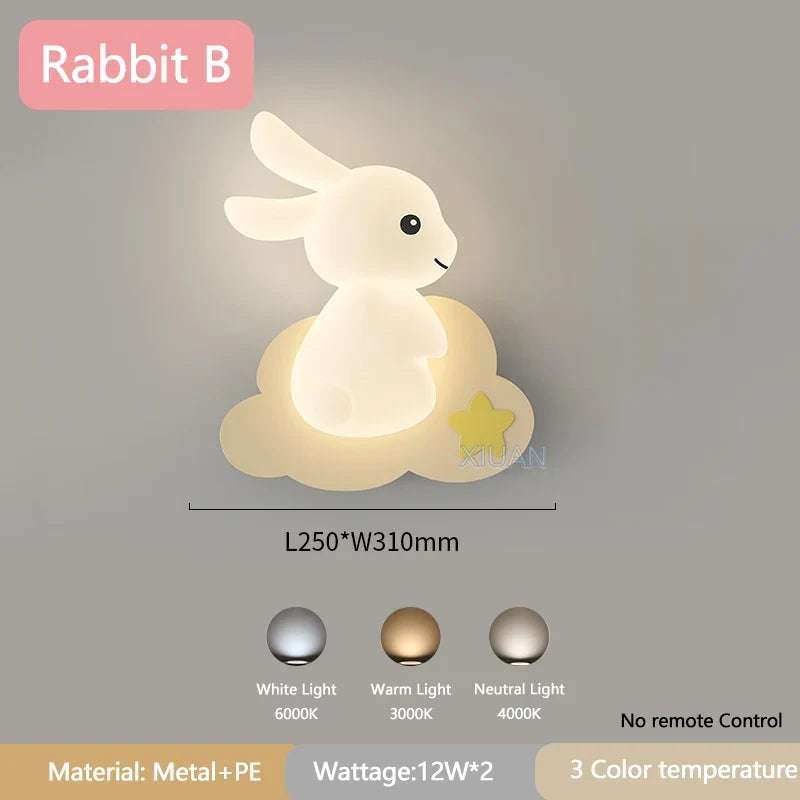 applique murale enfant motif lapin carotte nuage lumière
