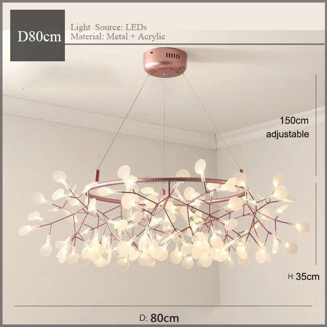 2024 Nordic Hanging Living Room Chandelier Large Modern Kitchen Firefly Lamp Rose Gold Black Branch Round Chandelier Lighting