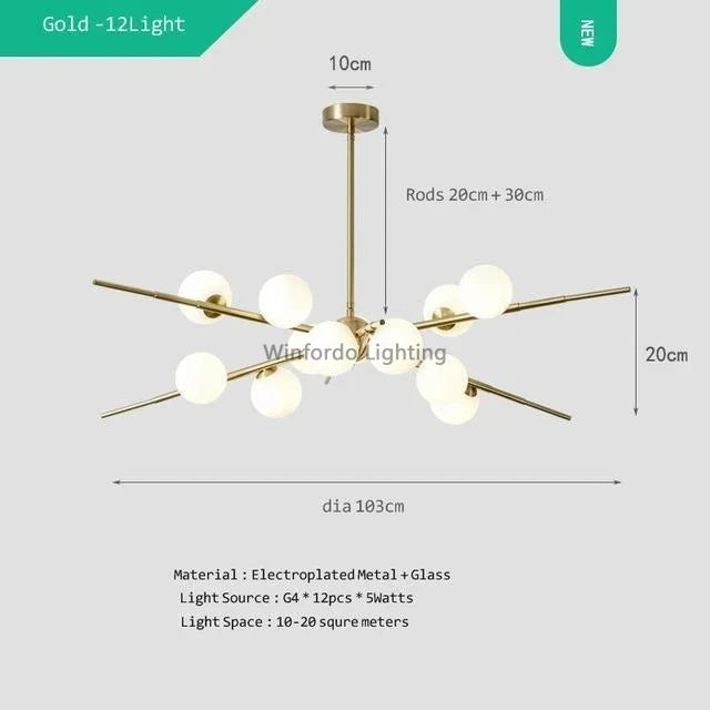 lustre design bauhaus sputnik en verre pour éclairage moderne