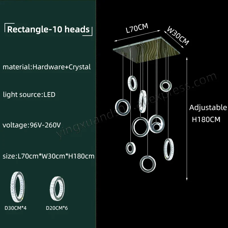 Modern LED Crystal Chandelier Nordic Ring Hanging Lights for Living Room, Hanging Lamps Fixtures Staircase Lighting Pendant Lamp