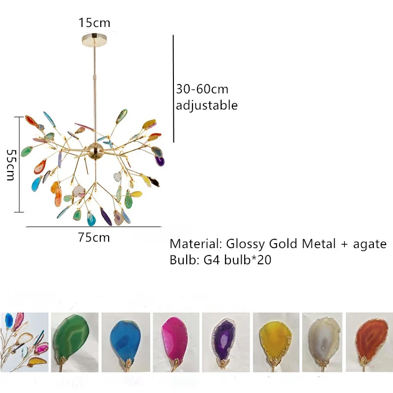 lustre en agate naturelle avec éclairage led et cordon réglable
