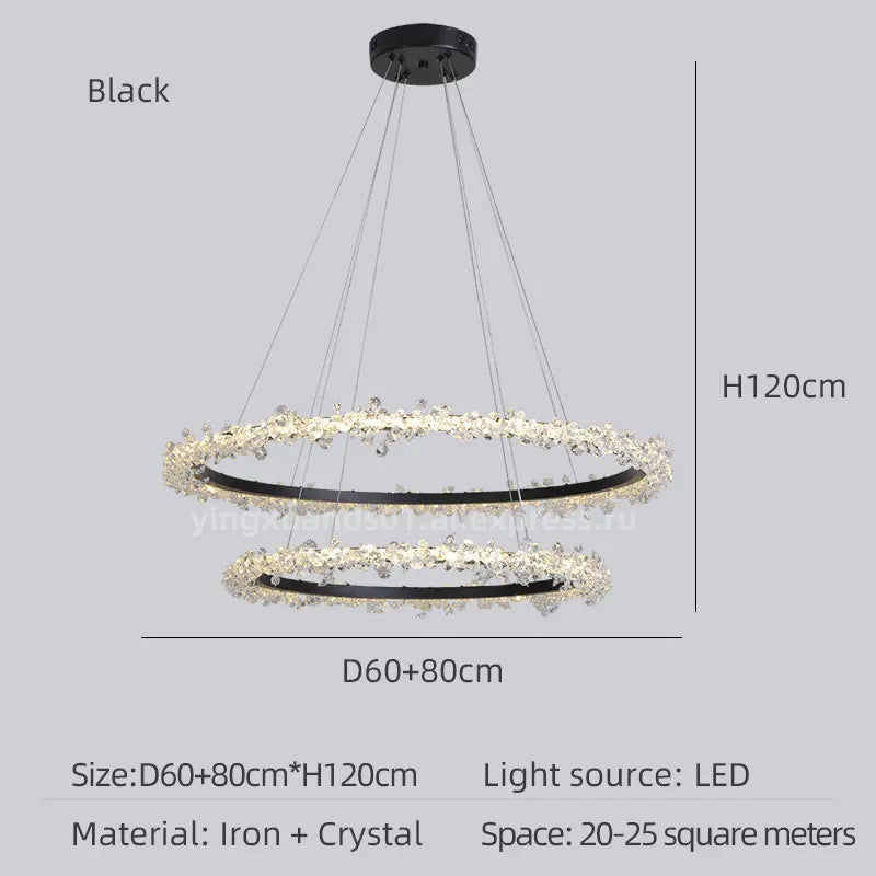lustre en cristal de luxe avec anneau doré lumineux et élégant