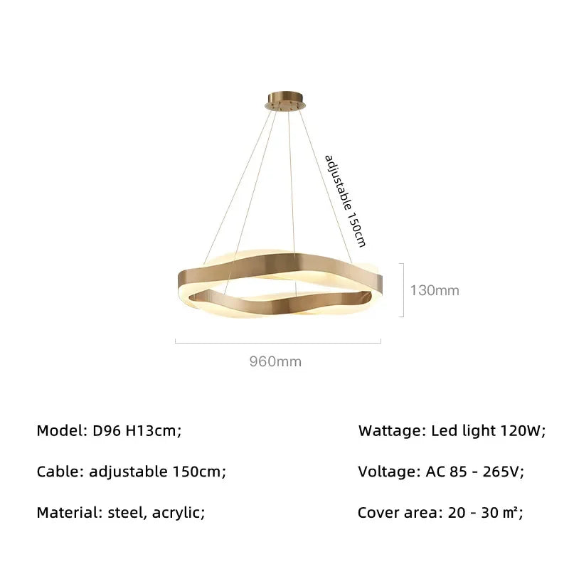 lustre moderne en acier led avec suspension en acrylique