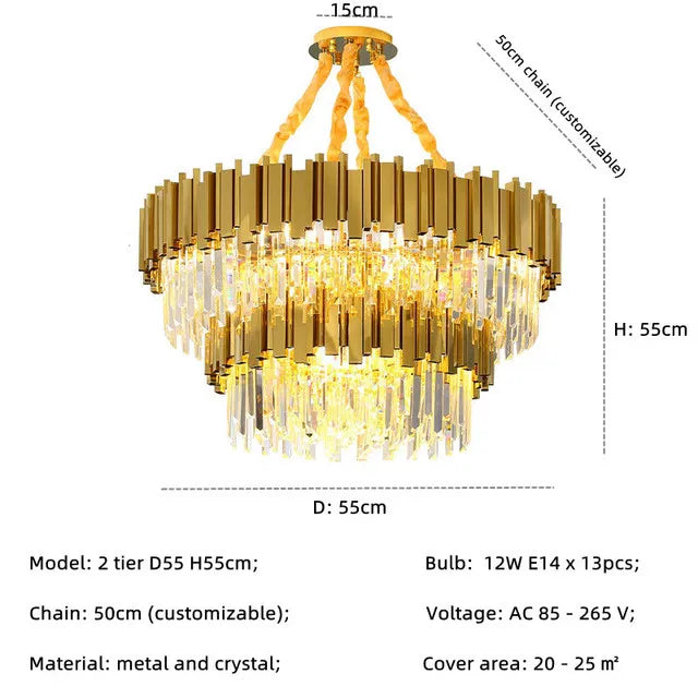 lustre de luxe moderne en cristal k9 à double couches