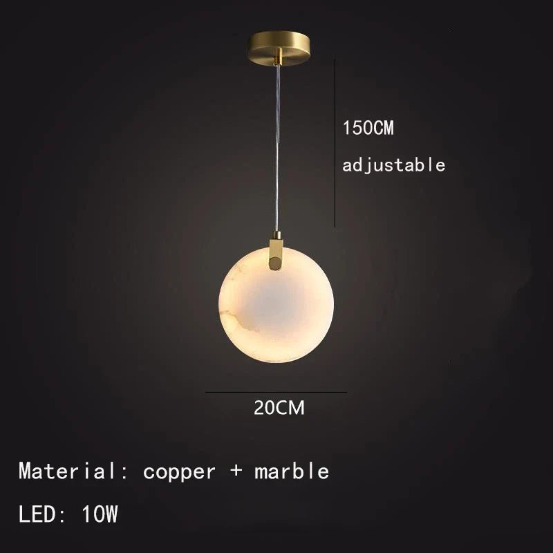 lustre led en marbre naturel avec fil réglable en laiton