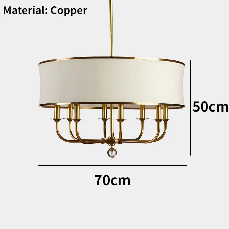 lustre Style américain tout cuivre Simple créatif tissu abat-jour