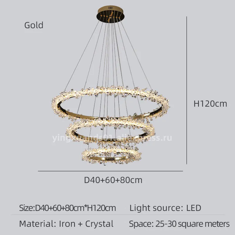 lustre en cristal de luxe avec anneau doré lumineux et élégant