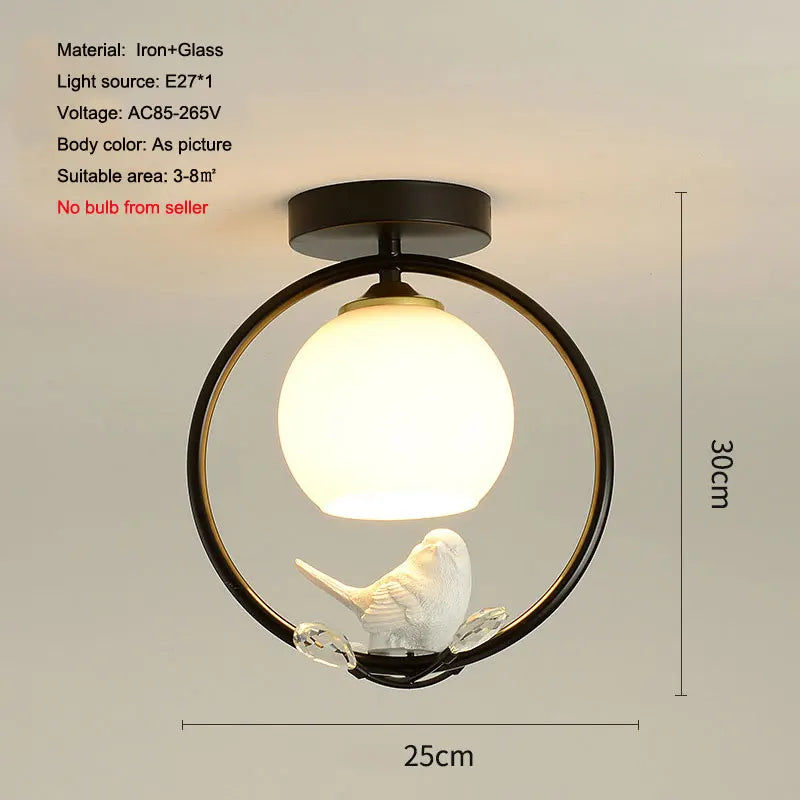 plafonnier nordique en fer style 	 avec décoration oiseau