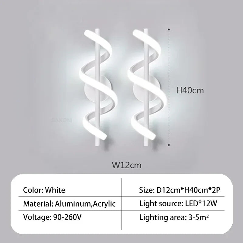 Applique murale spirale incurvée LED décorative
