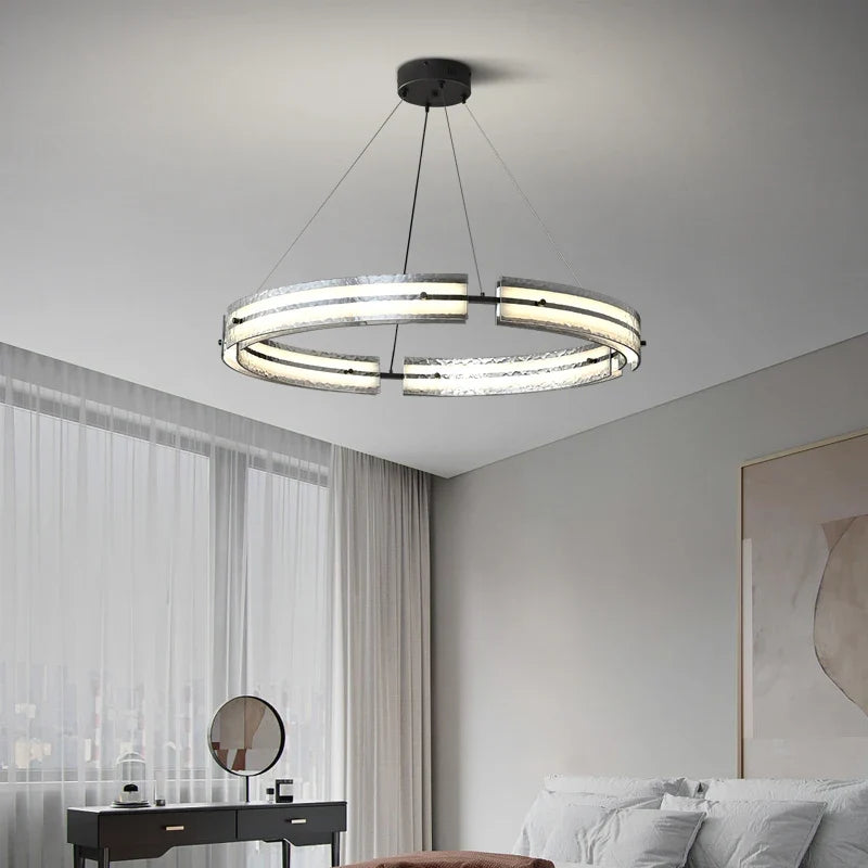 suspension en fer minimaliste avec verre ondulé pour intérieur moderne