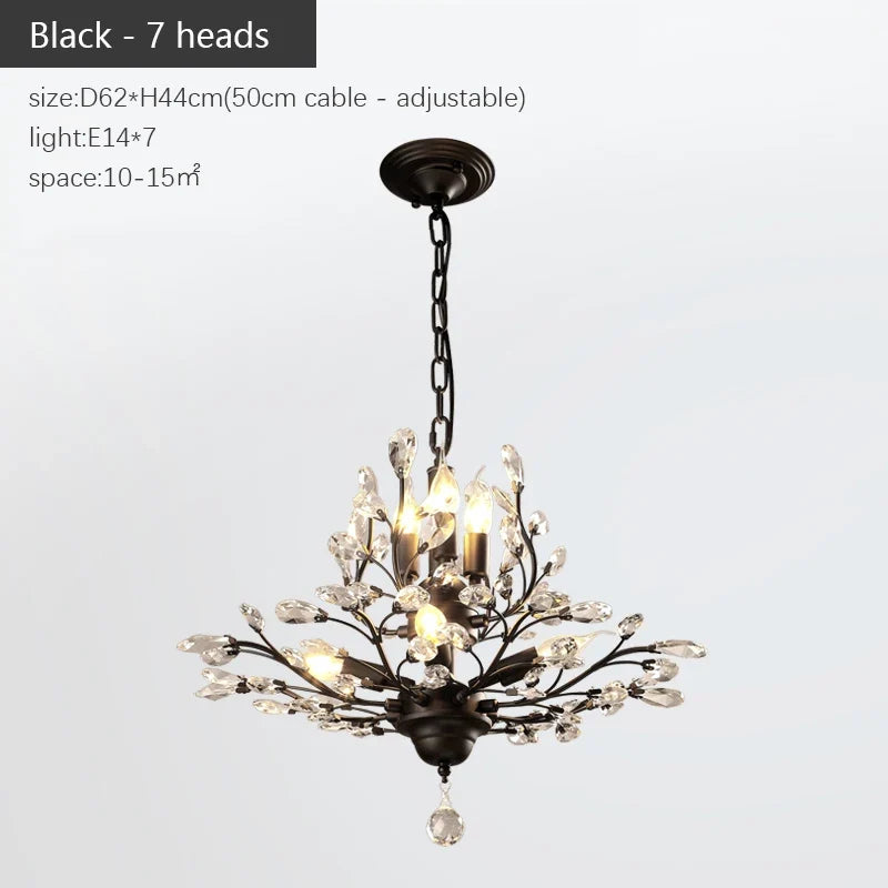 Vintage bougie suspension nordique LED lustre en cristal pour salon chambre cuisine Villa hôtel Hall luminaire