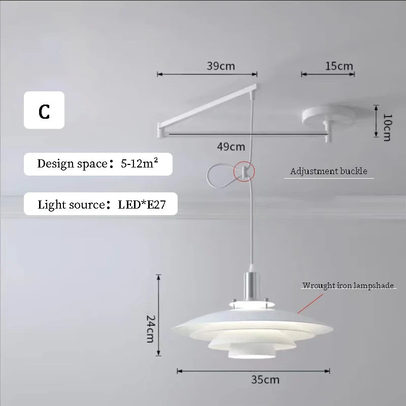 Lustres à bascule de Table à manger modernes LED peuvent être déplacés lampes à long poteau nordique Simple télescopique pliant lustre à bras Long