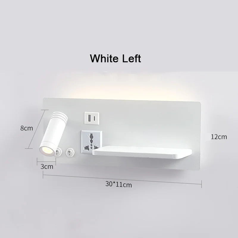 lampe de chevet murale avec chargement sans fil usb type-c et projecteur rotatif