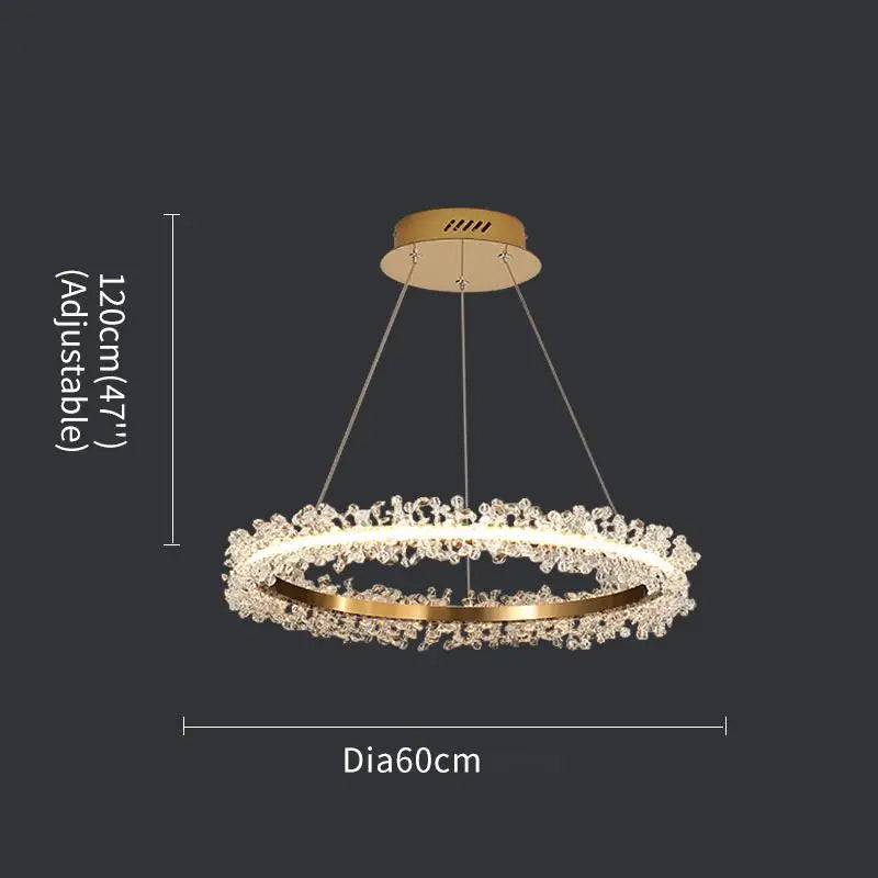 lustre en cristal avec anneau doré pour éclairage intérieur