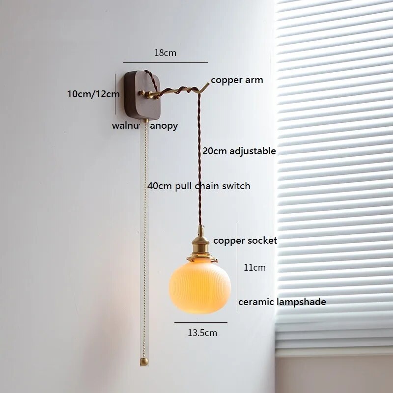 applique murale led noyer cuivre moderne baguette plug-in