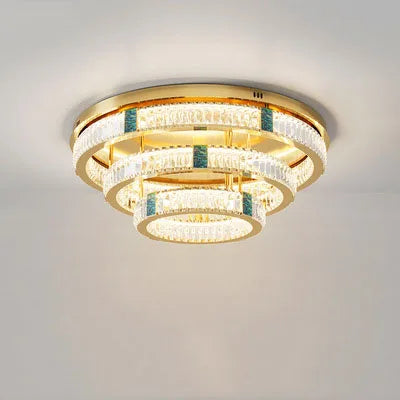 lustre moderne en cristal rond à trois couches led