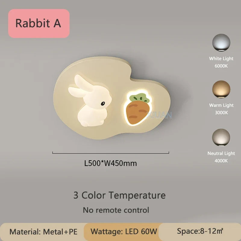Creative Children's Room Ceiling Lamps Carrot Cloud Rabbit Ceiling Light Nursery Room School Baby Girl Bedroom Chandelier AC220V