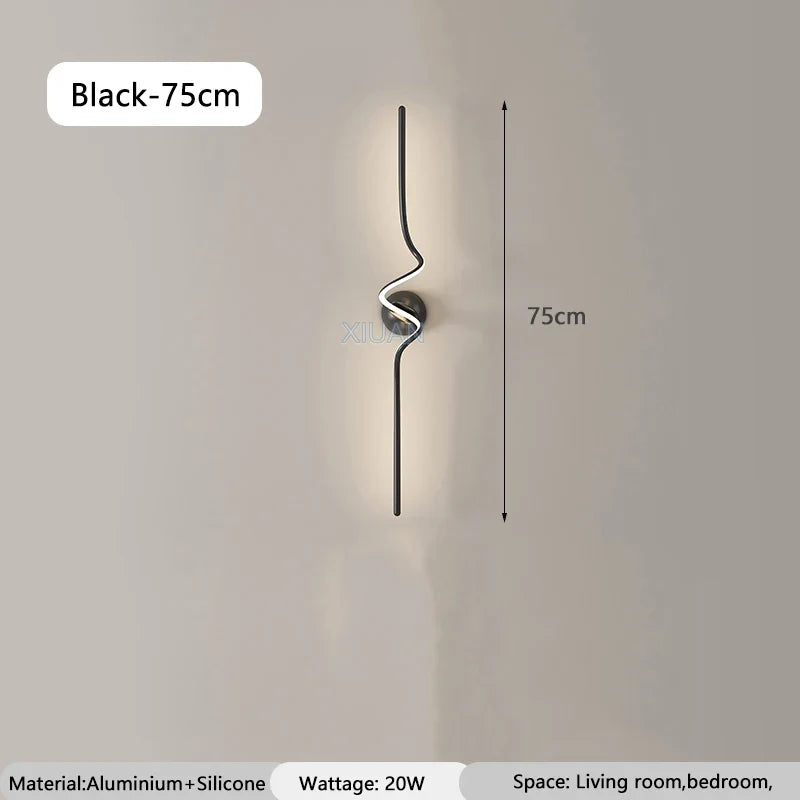 Modern Black White Spiral Wall Lamps 75cm 95cm Long Living Room TV Background Wall Lights Simple Bedroom Bedside Light 220V