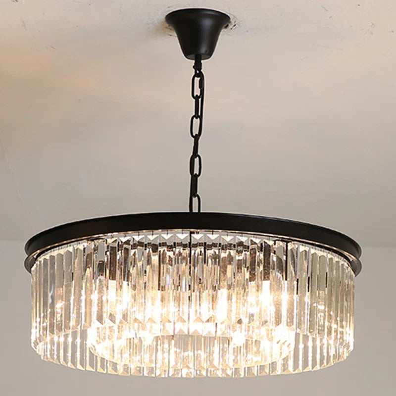 lustre rond en cristal de luxe avec lampes dorées