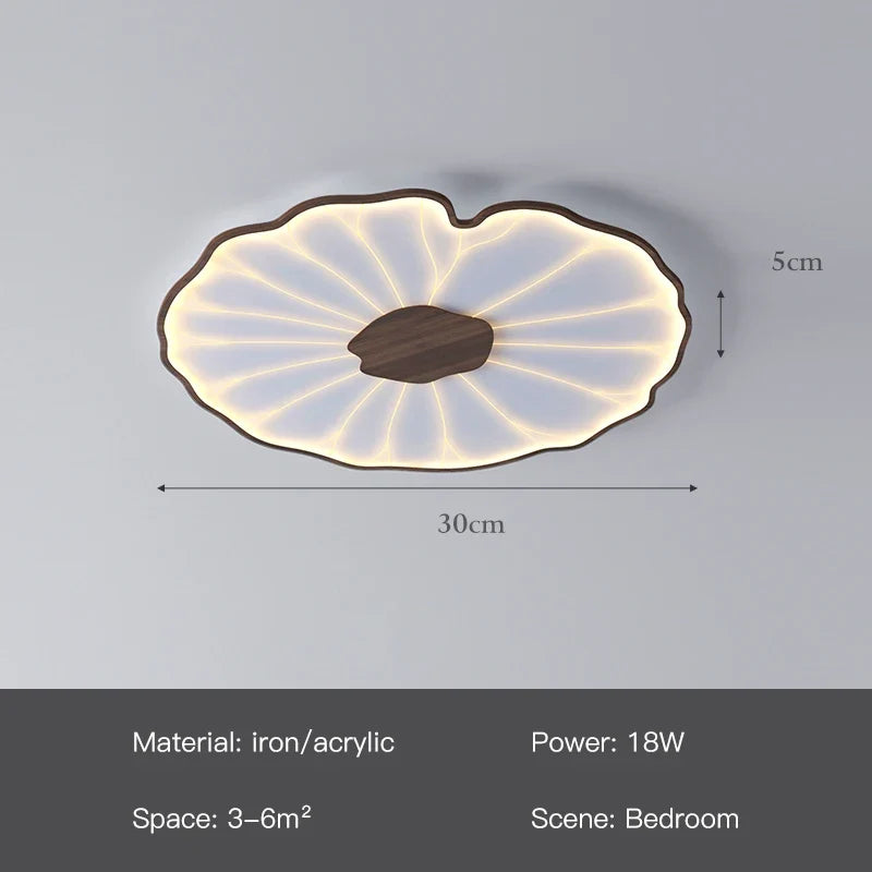 plafonnier moderne à grain de bois pour salon chambre à coucher étude crèche pour enfants conception de feuille de lotus lustre à LED en métal
