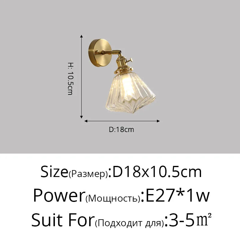applique murale nordique en cuivre avec abat-jour en verre led