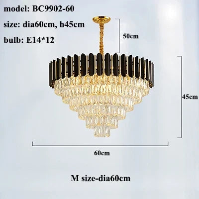 lustre led moderne de luxe en cristal luminaire rond ou long
