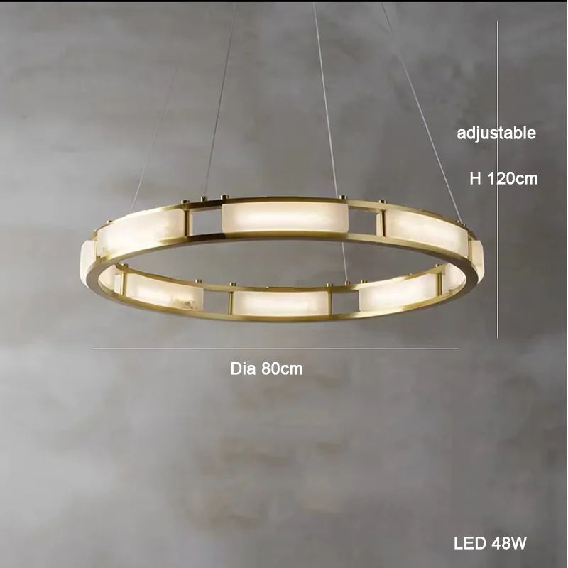 lustre rond en marbre led post-moderne à intensité réglable