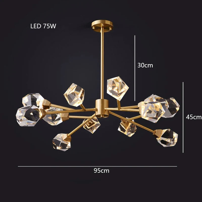 lustre moderne en laiton diamant cristal led de luxe