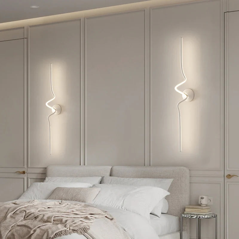 Modern Black White Spiral Wall Lamps 75cm 95cm Long Living Room TV Background Wall Lights Simple Bedroom Bedside Light 220V
