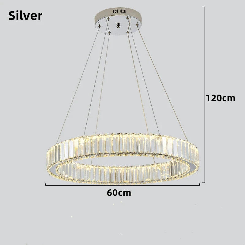 lustre moderne en cristal avec anneaux réglables pour décoration intérieure