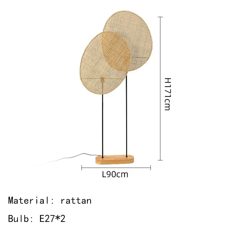 lampadaire en rotin tissé style asiatique pour intérieur moderne