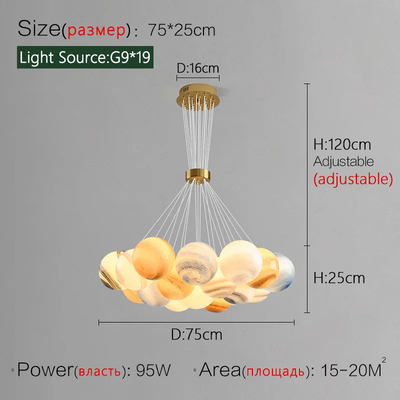 lustre nordique planète lune design bulle led décoration maison