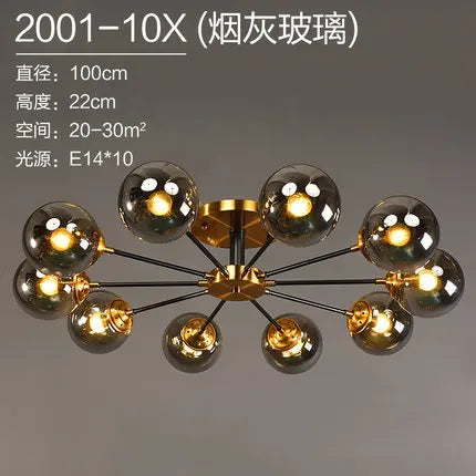 lustre boule led design en verre transparent et gris fumé