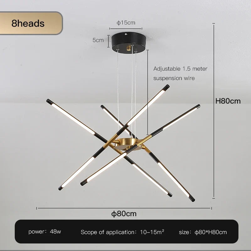 lustre design en forme de bâton avec luminaires led