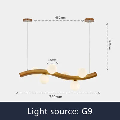 suspension luminaire en bois massif et verre simple