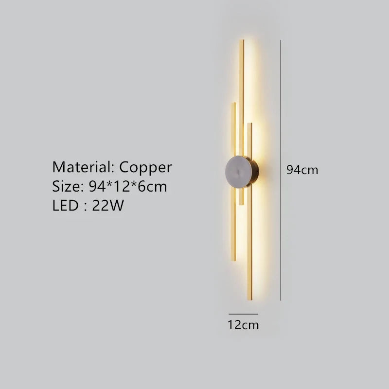 applique murale led minimaliste en laiton pour restaurant et allée