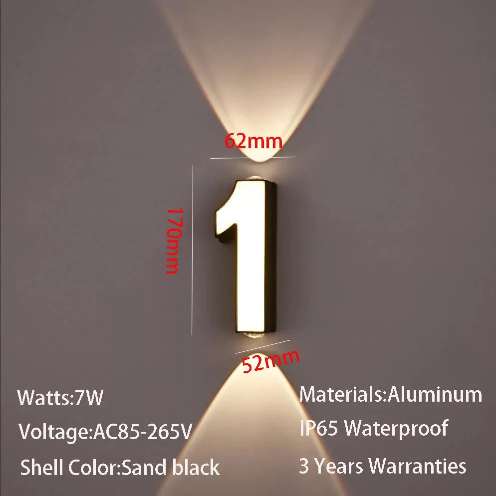 applique murale LED numéro de chiffre intérieur et extérieur IP65 étanche moderne minimalisme Style aluminium porche lumières de jardin