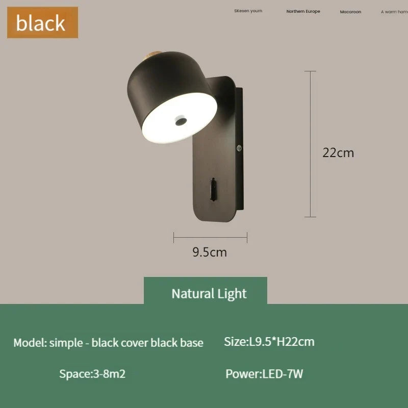 applique murale nordique rotative avec interrupteur led pivotante