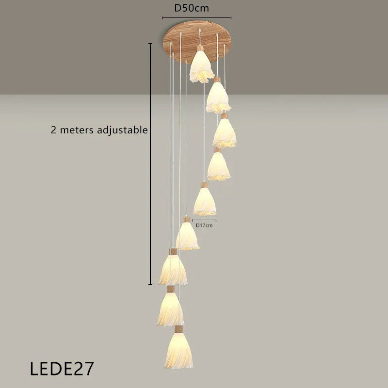 lustre long en bois massif style nordique pour villa