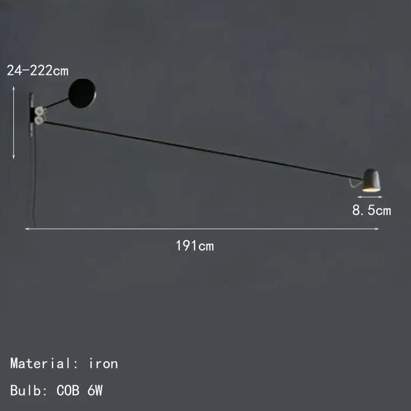 Swing Arm Wall Lamp Adjustable Long Pole Sconce Light for Reading Living Room Bedroom
