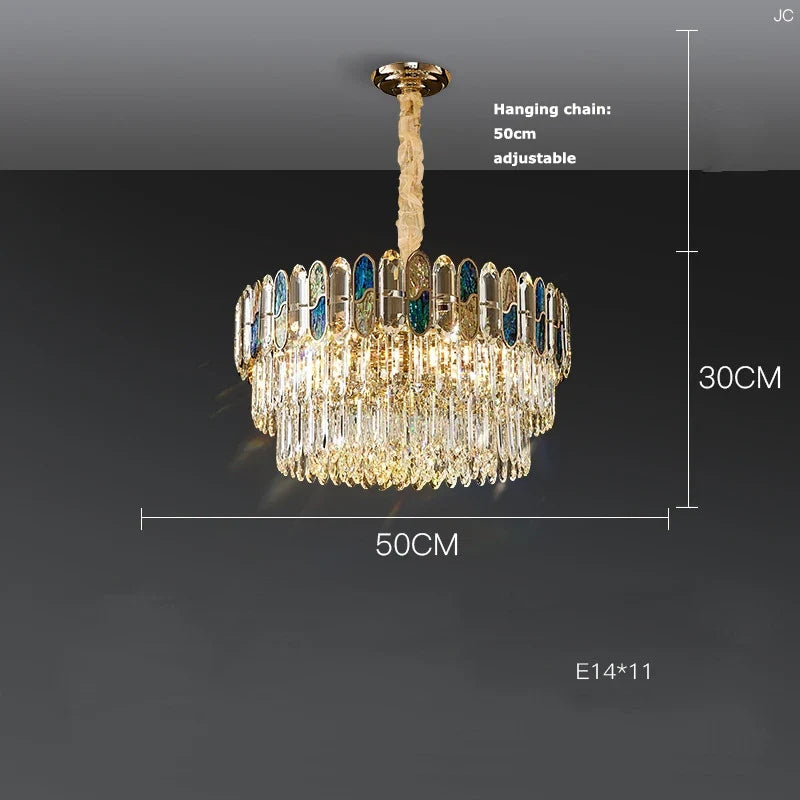 plafonnier led art déco en cristal doré et acier inoxydable