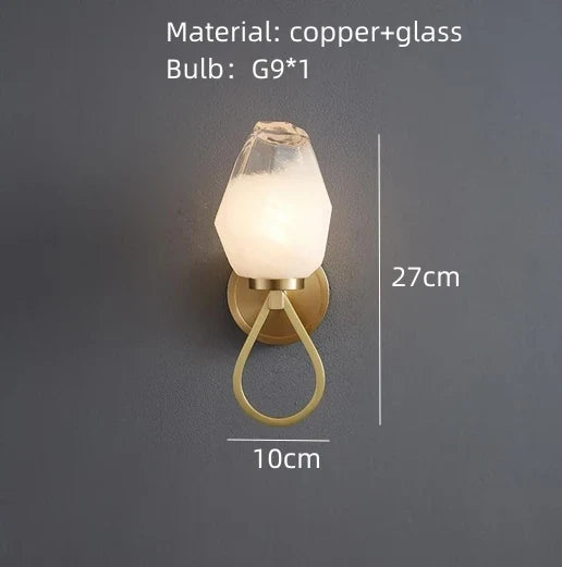 applique murale moderne en cuivre avec verre blanc pour