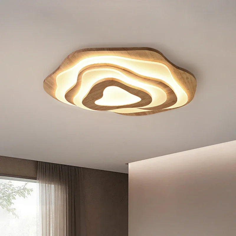 plafonnier led en bois nordique avec télécommande design moderne décoratif