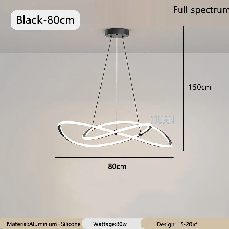Black White Art Design Bedroom Pendant Lamps 60cm 80cm 100cm Minimalist Spiral Ring Hanging Light for Living Room Dining Room