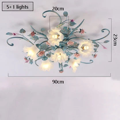 plafonnier led en fer fait main avec fleur de rose style américain coréen