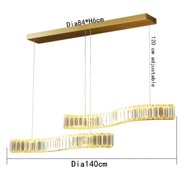 lustre led moderne en cristal de luxe en forme de s