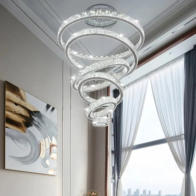 lustre moderne en cristal avec anneau pour décoration intérieure