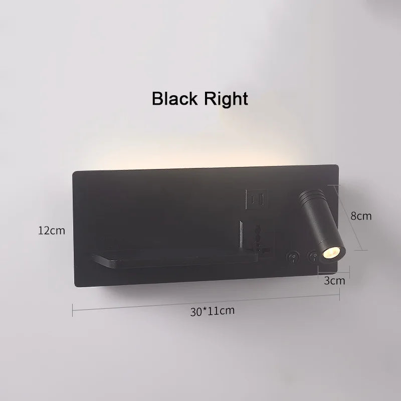 lampe de chevet murale avec chargement sans fil usb type-c et projecteur rotatif